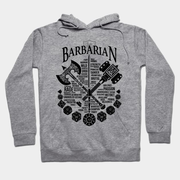 RPG Class Series: Barbarian - Black Version Hoodie by Milmino